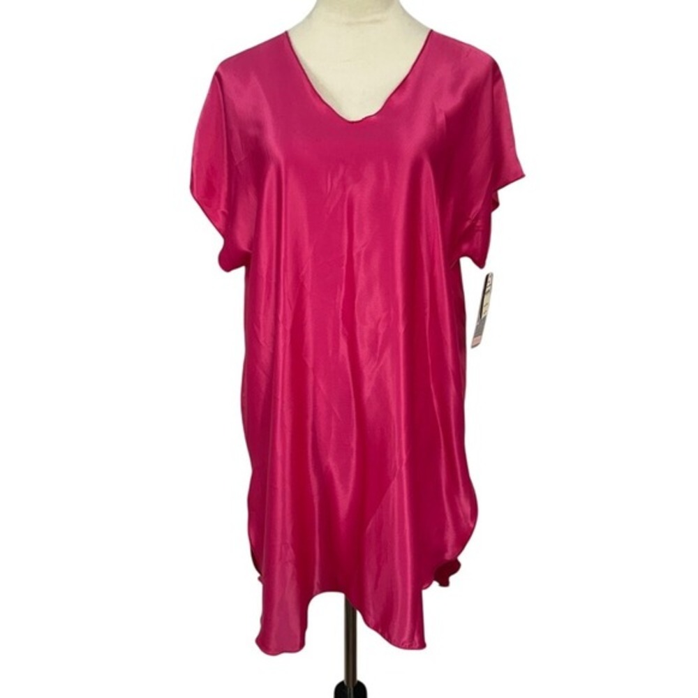 NWT Vintage Beth Michaels Caftan Dress Hot‎ Pink V-Neck Lounger Cover Up Medium